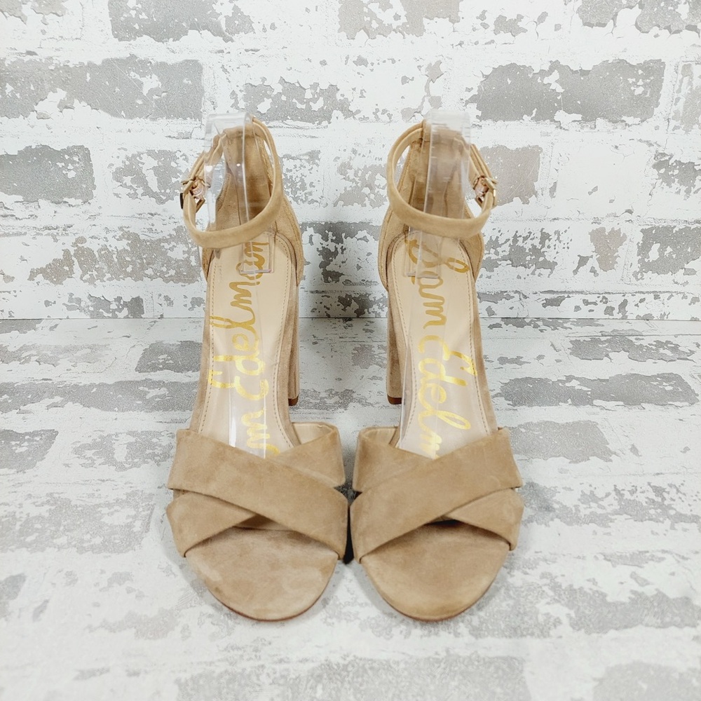 NEW Sam Edelman Yancy Tan Suede Block Heel Ankle Strap Sandal Heels M430 - Picture 7 of 11